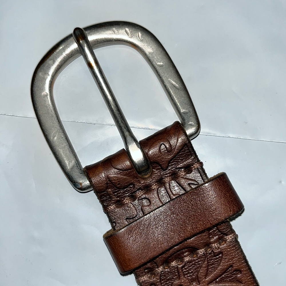AE belt FITS 33-39” DARK BROWN LEAF Embossed SOFT Leather 1.75”wide BOHO Western - Picture 3 of 12